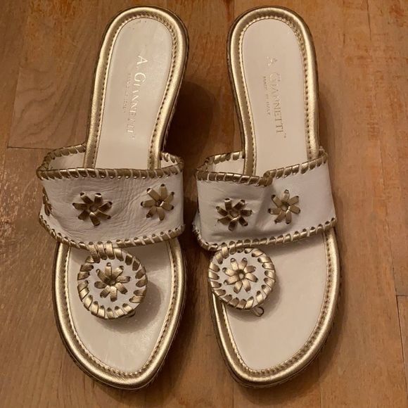 A. GIANNETTI Italian Leather Wedge Espadrille Thong Sandals - Picture 2 of 11